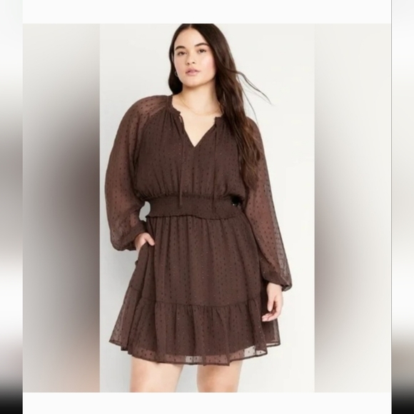 Old Navy Waist Defined Shine Mini Brown Shine Dress Size Medium Petite - Picture 4 of 11